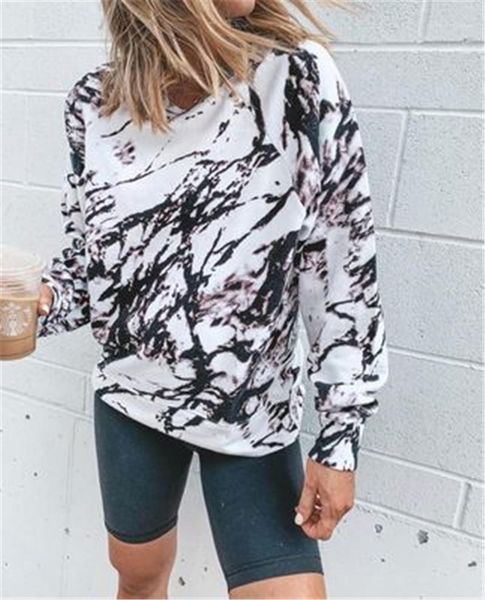 

осень зима новый повседневный тис толстовки женские tie dye толстовки тенденции моды с длинным рукавом вокруг шеи сыпучие пуловер tops дизай, Black