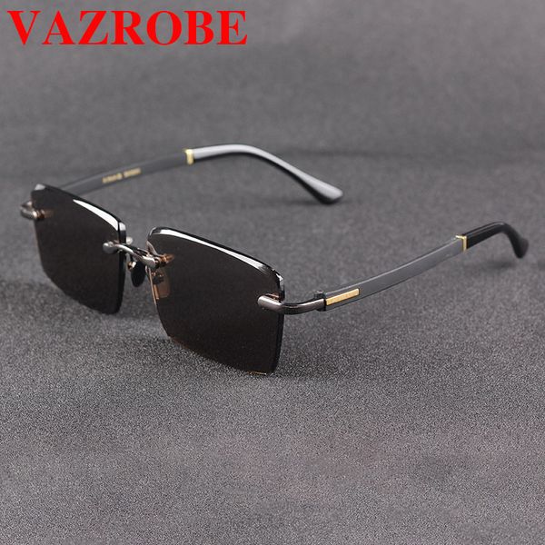 

vazrobe glass sunglasses men rimless sun glasses for man stone crystal brown lens anti eye dry elder eyewear anti scratch, White;black