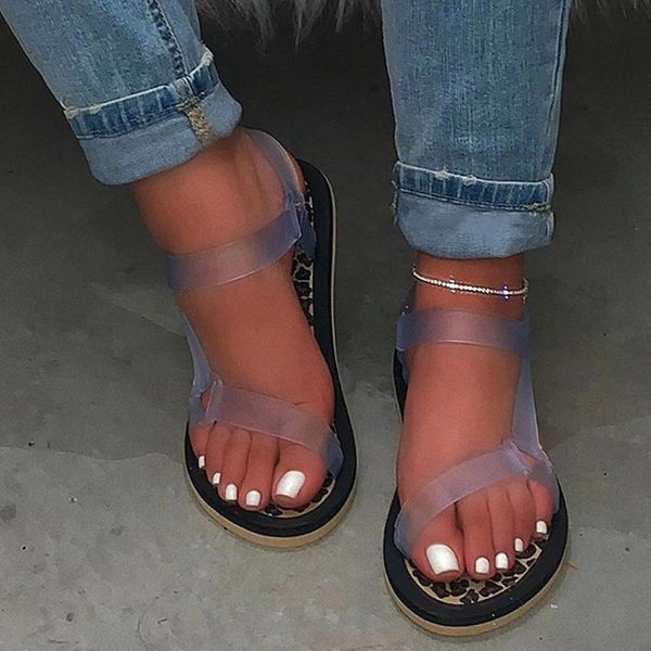 

summer sandals women fashion flats open toe comfortable buckle strap transparent pvc casual beach shoes women sandals 2020 flat, Black