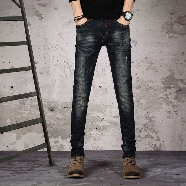 

2020 new men's jeans fashion casual men's slim straight skinny jeans black trousers denim tight black pants, Blue