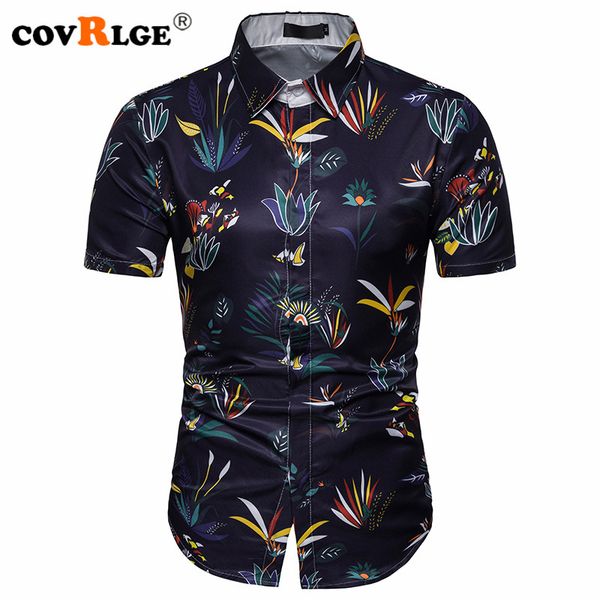 

covrlge men's summer polyester 3d color print shirts turn-down collar short-sleeved single breasted shirts beach mcs084, White;black