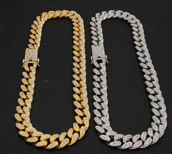 

hip hop gold color iced out crystal miami cuban chain necklace bracelet statement jewelry set selling the hiphop king christmas3a, Silver