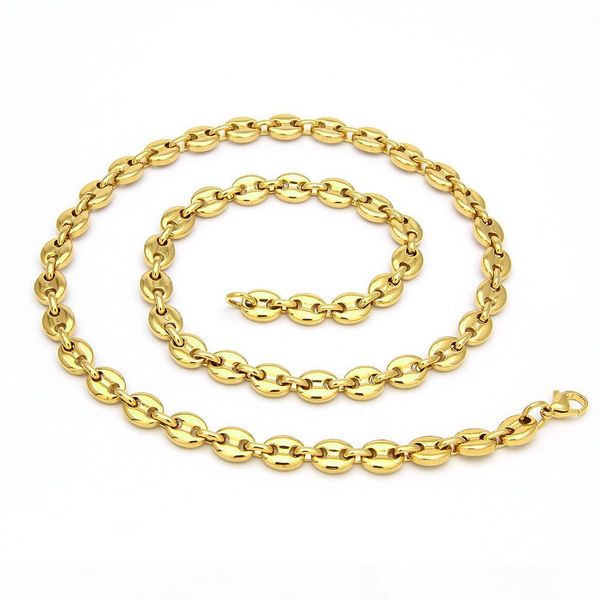 

stainless steel coffee bean chain gold silver color plated necklace and bracelets jewelry set street style 22" chain 8" bracelets