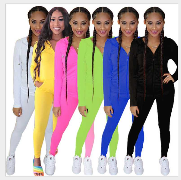 

fashion solid sweet girls casual sports club women sets v-neck zipper hooded long sleeve pocket slim +relaxed pants outfits, Gray