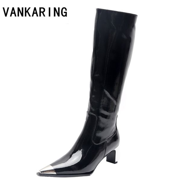 

western boots women knee high cowboy boots fashion pointed toe shoes female high heels thick shoes ladies autumn winter, Black