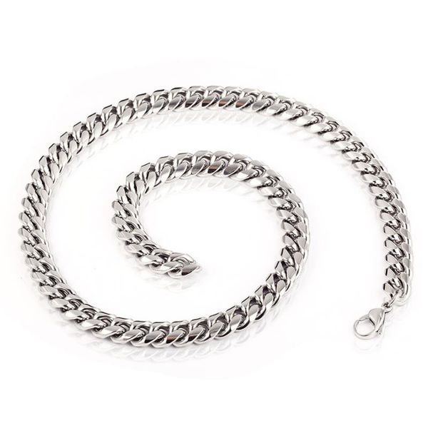 

stainless steel necklace hip hop cuban chain titanium steel necklace men and women jewelry chain factory direct sales, Silver