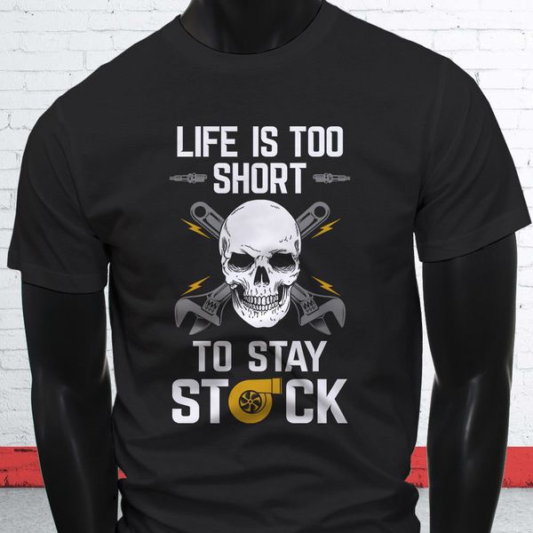 

спорт 2020 мода hot life продажа слишком коротка автомобили skull funny stock mechanic mens черная футболка