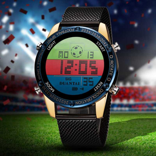 

duantai mens ultra-thin mesh steel watch band dual mode multicolor led digital watch men cool football style, Slivery;brown
