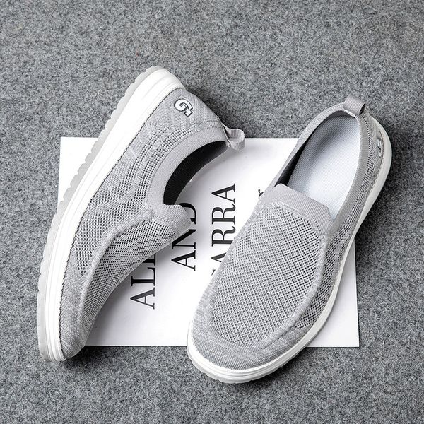 

summer men's casual shoes mesh breathable trend lightweight slip-on male shoes elastic rubber sole men's fashion sneakers, Black