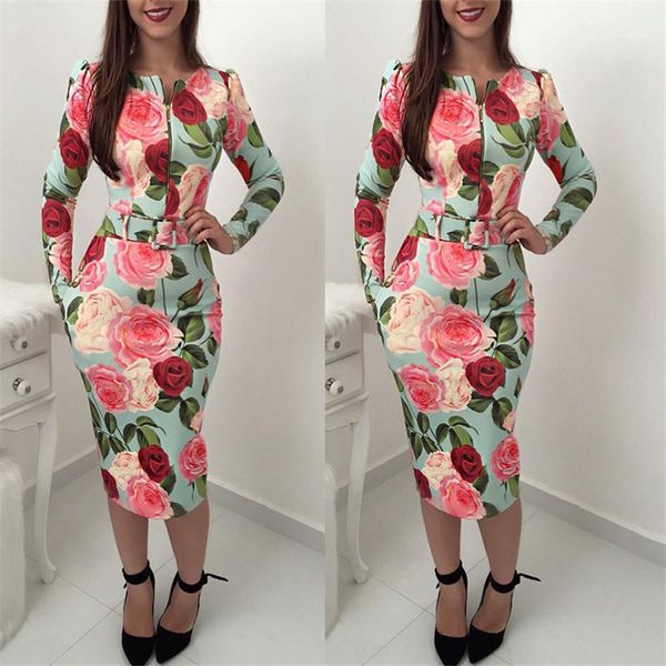 

dress spring zipper long sleeve floral printed dress lady one piece female hip skirt clothing women elegant, Black;gray