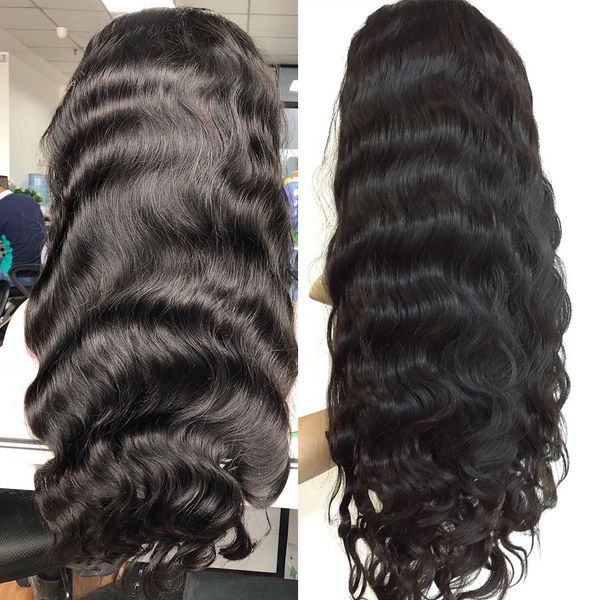 

2020 selling body wave lace closure wig 4x4 brazilian closure wig human hair wigs 150% full density pre-plucked lace front wigs, Black