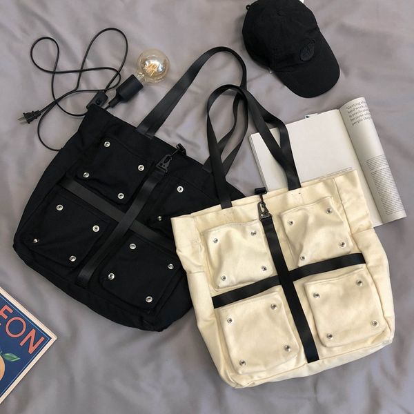 

women's korean-style large-capacity canvas handbag with riveting nail