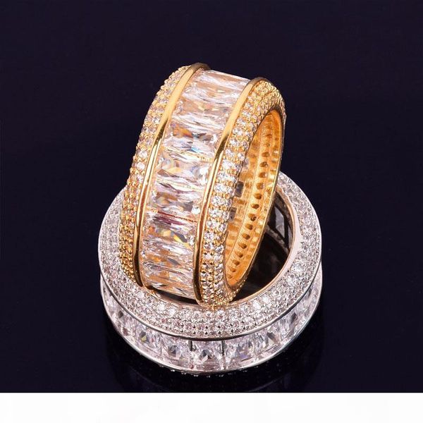 

ice out baguette zircon men's ring 18 k copper charm gold silver party ring fashion hip hop rock jewelry