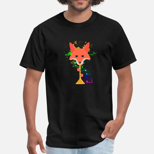 

fox playing trumpet jazz musician animal gift t shirt men printed 100% cotton round collar unique crazy fashion summer standard shirt, White;black
