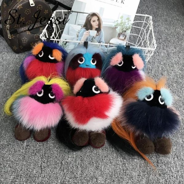 

fur keychain fluffy feather monsters' for car ornaments charm bag holder pendant accessories luxury chaveiros key chains, Silver