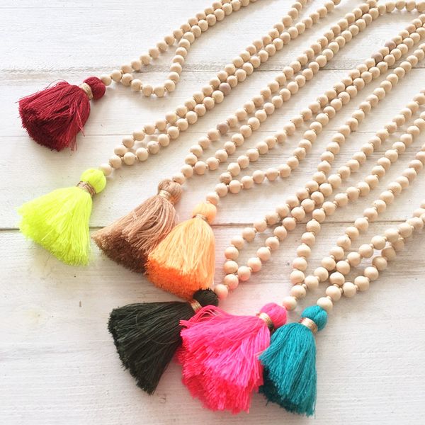 

dongmu jewellery long necklace handmade fashion trendy beads bohemia style wooden bead chains necklace strand, Silver