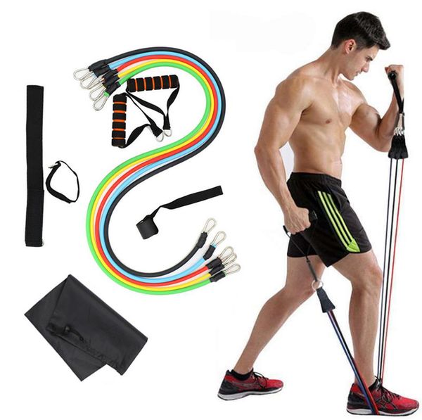 

fitness resistance bands 11pcs/set exercise bands portable home gym latex tubes pull rope power band body builder training workout yoga band
