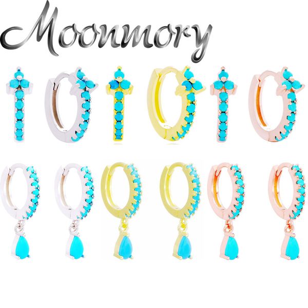 

moonmory 925 sterling silver turquoise bead hoop huggies earrings for women accessories horse eye round earring charm jewelry, Golden;silver