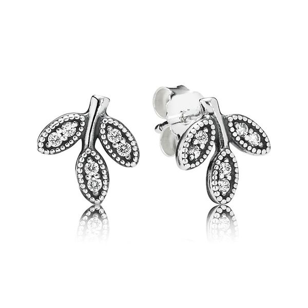 

ale 925 sterling silver sparkling leaves stud earrings women's luxury fashion jewelry designer cubic zirconia earrings with pandora gif, Golden;silver