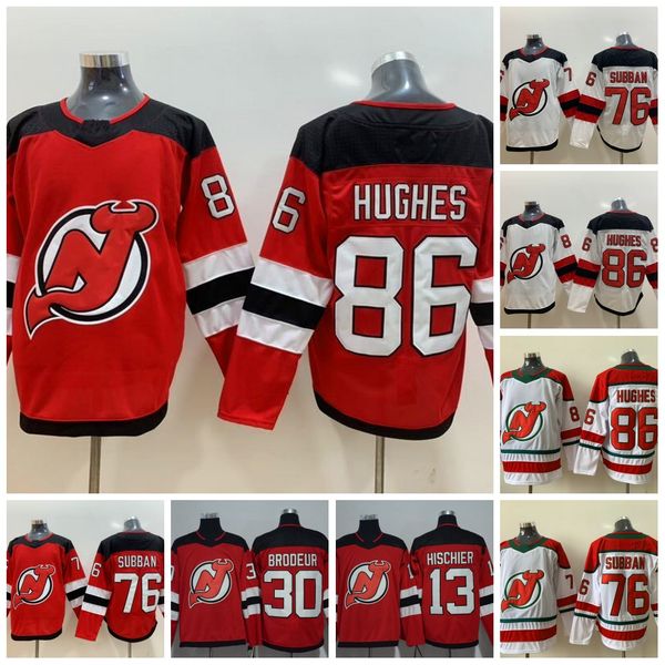 

76 p.k. subban 86 jack hughes new jersey devils 13 nico hischier 35 cory schneider hockey jersey instock double stitched name number, Black;red