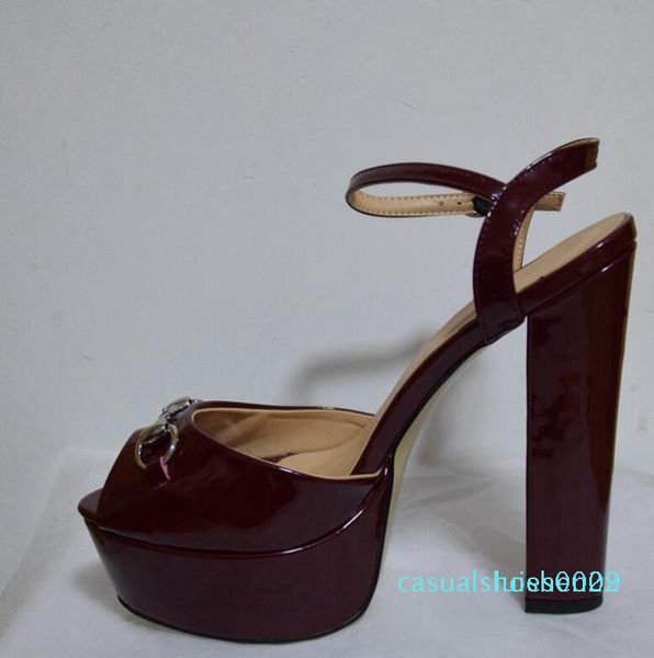 

high heel platform sandals brand designer women summer runway heels peep toe models fottwear shoes luxury designer chain shoe c29, Black