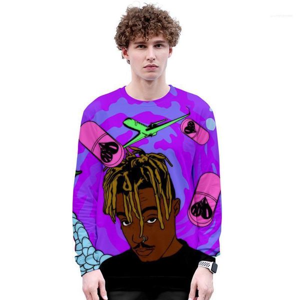 

casual male pullovers juice wrld 3d printed mens hoodies rapper hiphop o neck long sleeve loose mens sweatshirt, Black