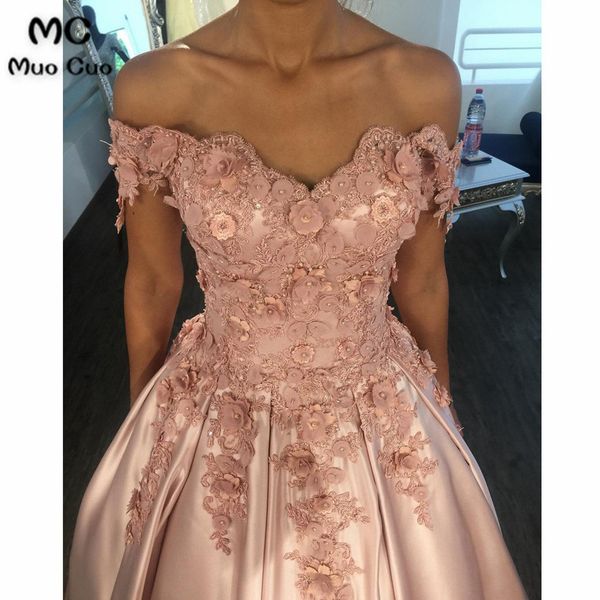 

elegant ball gown 2020 off shoulder prom dresses long with appliques flowers beaded short sleeve evening prom dress for women, White;black