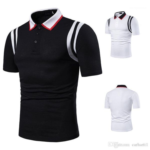 

neck short sleeve loose polo shirts casual mens clothing 2020 new business mens polos designer solid color lapel, White;black