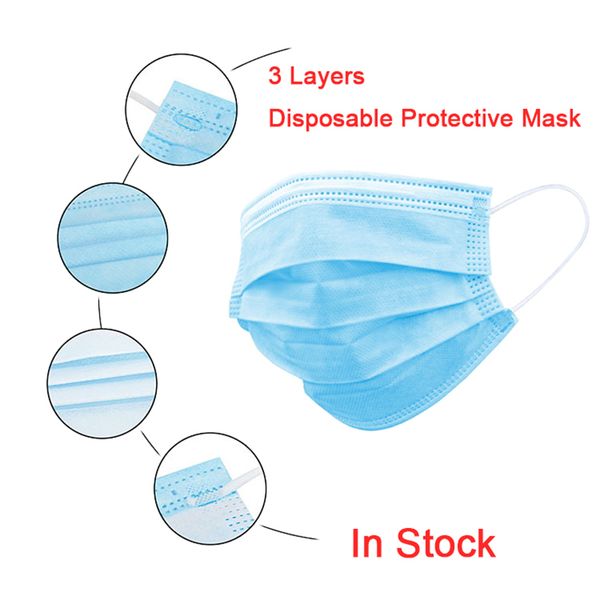 

In Stock!DHL,free ship ! Disposable Face Mask 3 Layers Dust Proof Protection Safety Work Masks Men Women Test Home Cleaning Face Masks