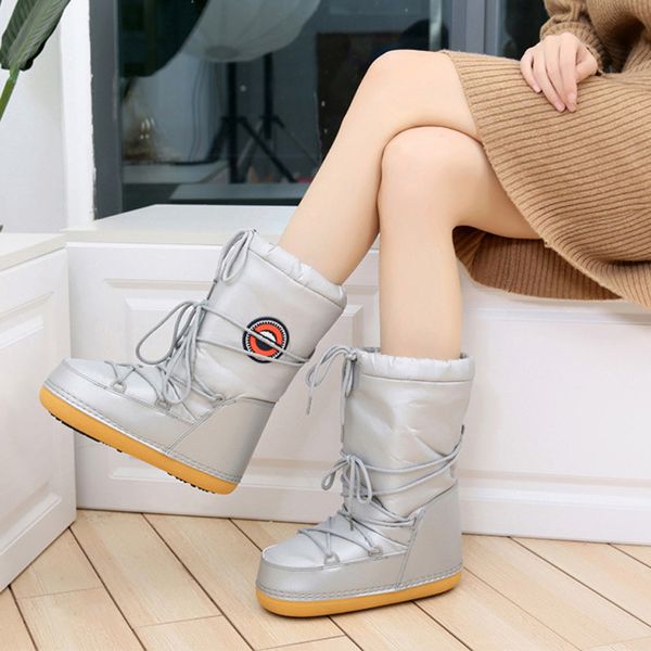 

women snow boots waterproof space boots warm plush winter shoes non-slip women skiing shoes botas de mujer, Black