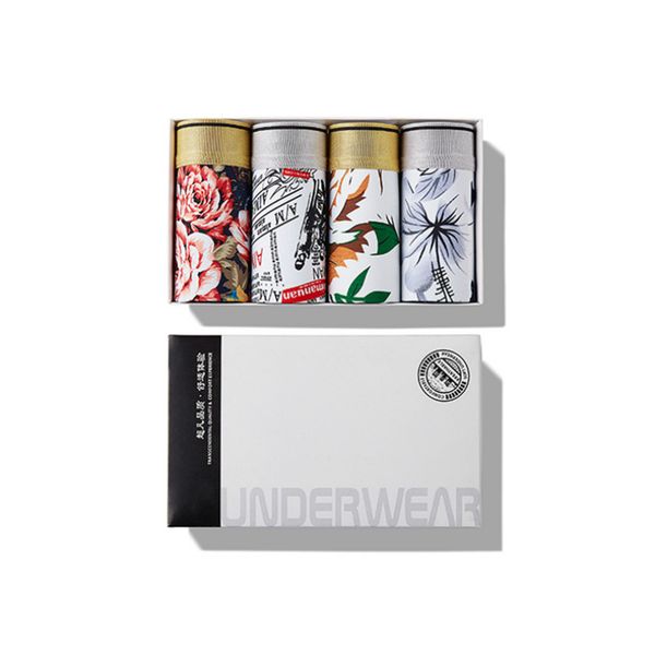 

20s men's underwear gift box with real ice silk seamless antibacterial youth boxer shorts plus size boxer briefs modal l-3xl, Black;white