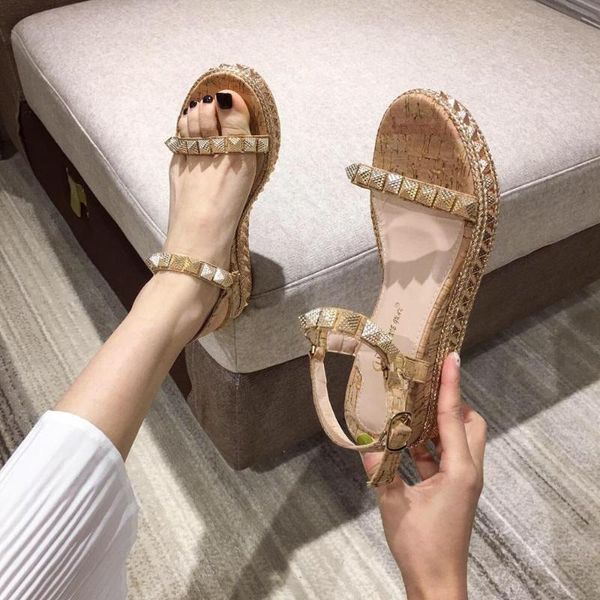 

fashion womens shoes 2020 beige heeled sandals buckle strap espadrilles platform all-match high heels wedge muffins shoe, Black