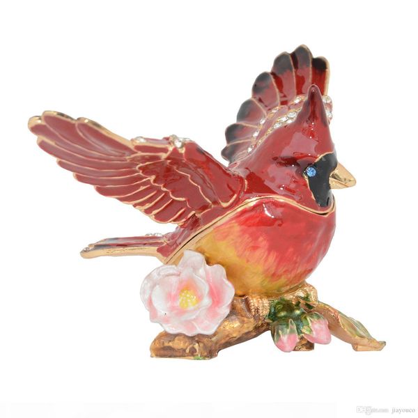 

cardinal bird trinket & jewelry box bird figurine collectible metal crafts tablering holder necklace container novelty gifts, Black;white