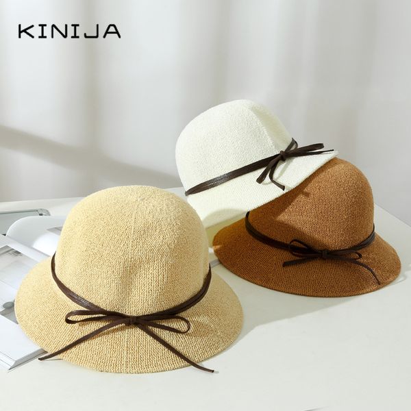 

new panama hat summer sun hats women fashion girl straw hat ribbon bow beach casual sunscreen breathable bucket cap, Blue;gray