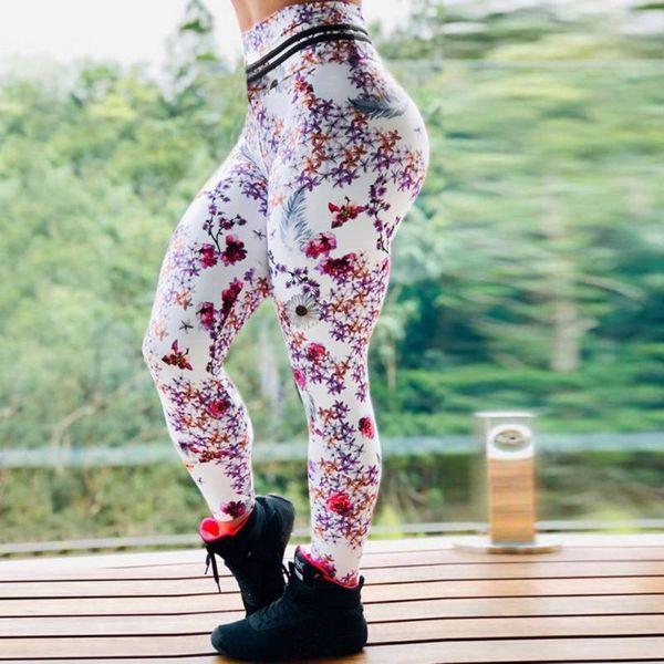 

yoga outfits women's pants floral print leggings fitness sports running athletic spodnie damskie#3, White;red
