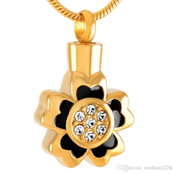 

z212 hold clear crystal &gold enamel flower cremation ashes pendant - engravable stainless steel memorial urn necklace women, Silver