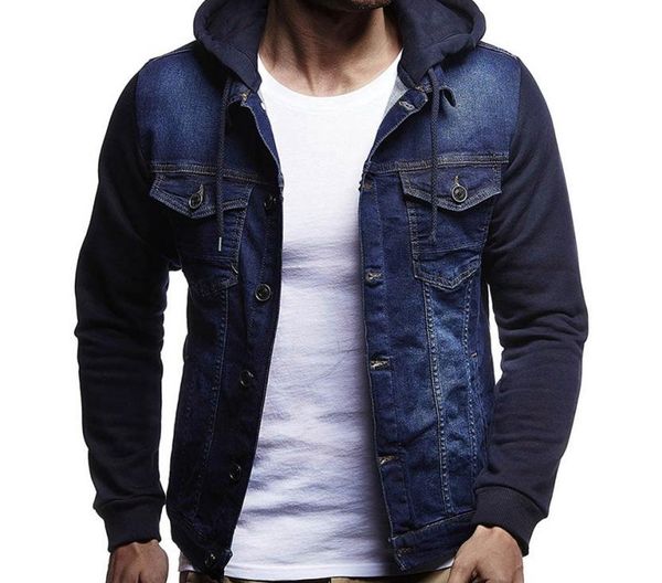 

mens coat mens' autumn winter hooded vintage distressed demin jacket coat outwear augu16, Black;brown