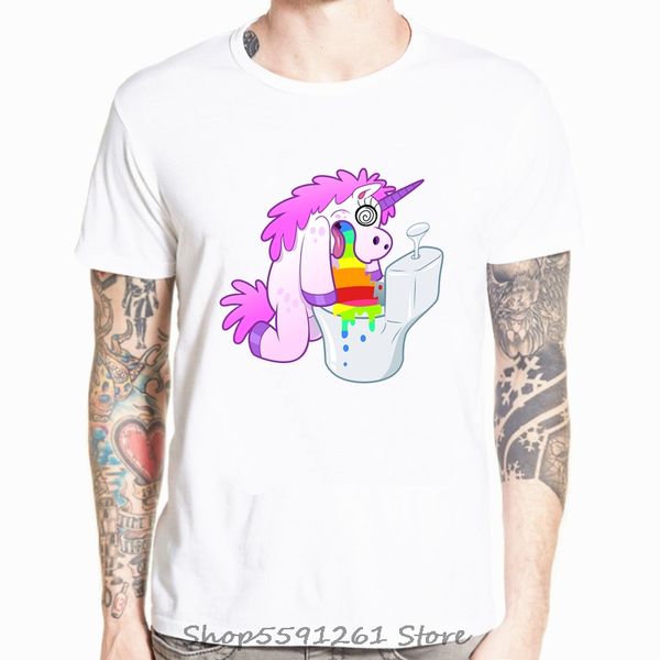

2020 summer funny unicorn vomiting printing t-shirt for men o-neck short sleeve casual cartoon hip hop harajuku tee