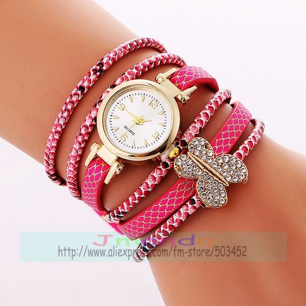 

100pcs/lot 918839 full crystal butterfly wrap around quartz elegance leather watch for woman wholesale lady bracelet watch, Slivery;brown