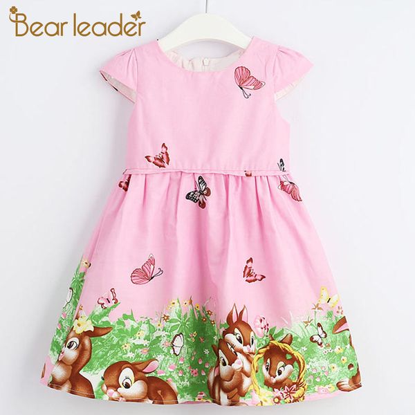 

bear leader girls dresses new summer girl princess dress print cartoon animal sleeveless kids sweet dress children vestido 3 8y, Red;yellow