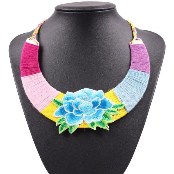 

new latest model rope chain string braided chinese flower choker necklace for women colorful jewelry for ladies, Golden;silver