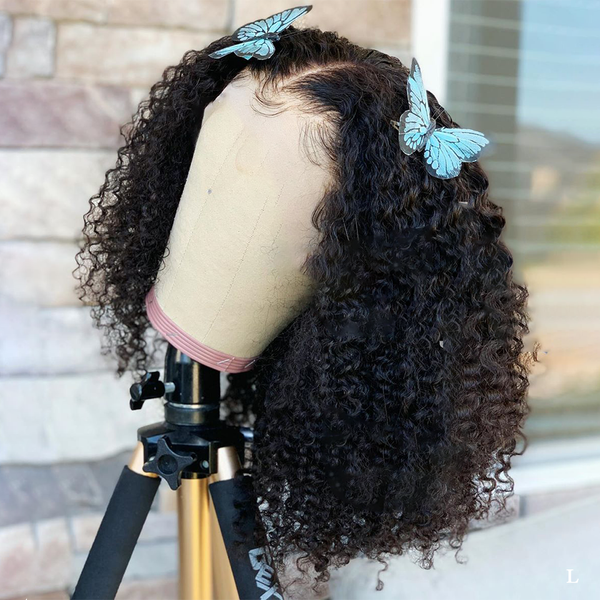 

short kinky curly bob wigs 4*4 lace closure human hair wigs for women natural plucked 150% remy brazilian lace closure wigs, Black;brown