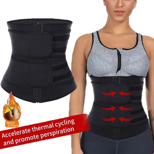 

women waist trainer sauna sweat belt zipper body shaper corset girdle slim band, Black;white