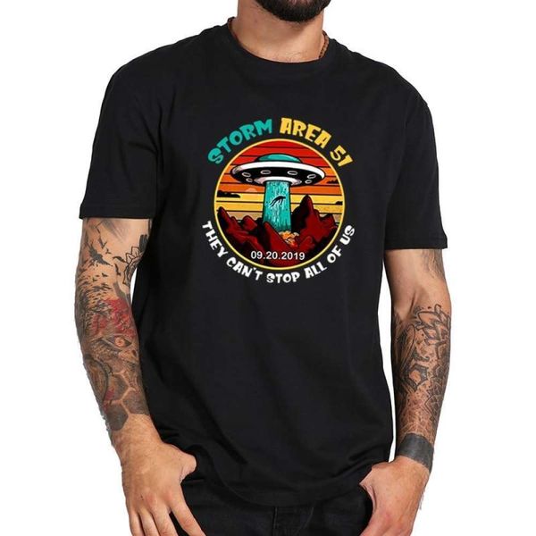 

Storm Area 51 T shirt they can't stop all of us UFO take people away alien soft fitness T-shirt