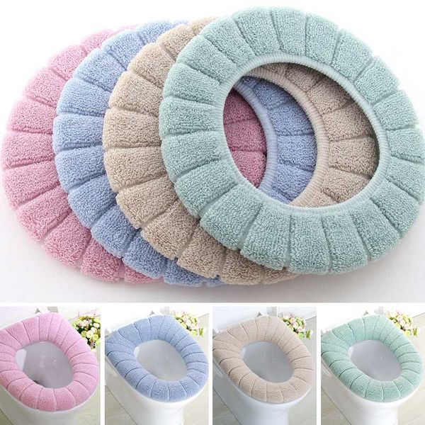 

1pc comfortable thick knitted velvet coral bathroom toilet seat cover washable closestool standard pumpkin pattern soft cushion