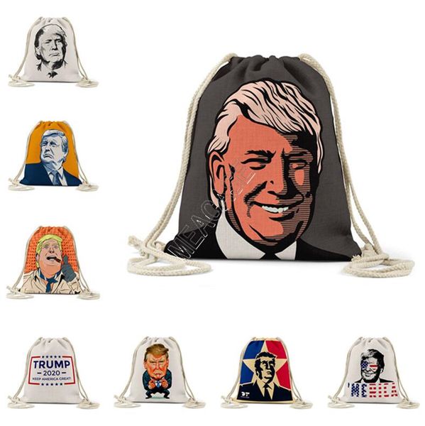 

2020 trump printed drawstring backpack travel sports linen backpacks jute sack children gifts storage bag candy bag purses 16color d81711, Black