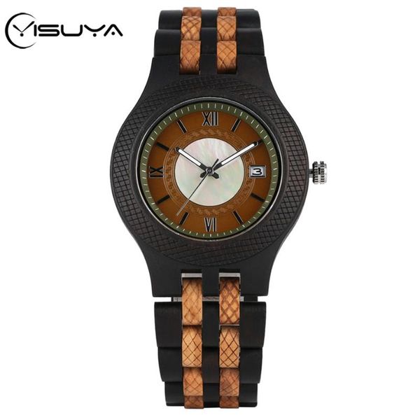 

yisuya luminous pointer wooden watch men's auto-date business mens wooden calendar clock wood bangle timepiece reloj masculino, Slivery;brown