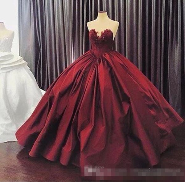 

Vintage Burgundy Quinceanera Dresses Ball Gown 2019 Sweetheart Lace Up Floor Length Masquerade Formal Prom Gowns For Sweet 15-16 Girls