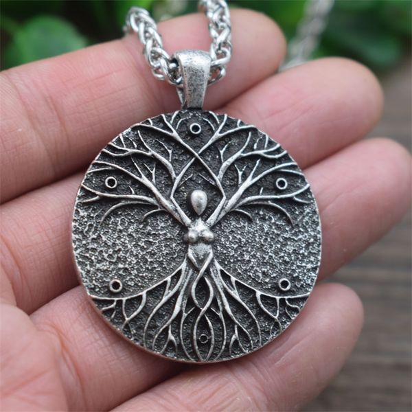 

sanlan 12pcs wicca goddess necklace tree of life mother day gift for mom, Silver