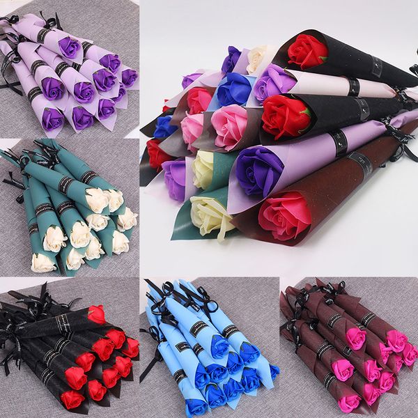 

decorative flowers & wreaths rose artificial flower soap bouquet multicolor wedding decoration scrapbooking fake 1pc
